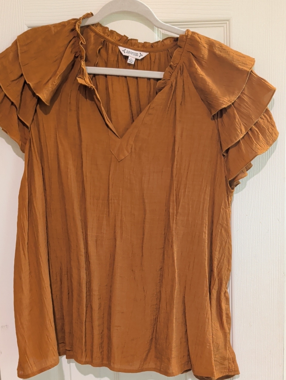 Ruffle Sleeve V-Neck Blouse